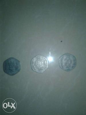 Three Hexagonal Silver Coins