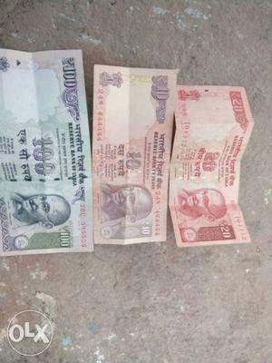 Three Indian Ruppee Bills