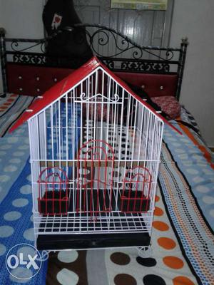 White And Red Steel Pet Cage