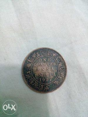 99 yrs old coin one quarter anna india .