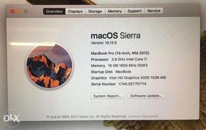 Macbook Pro 13 inch Mid  i7 3rd Gen 2.9 Ghz 16 GB RAM