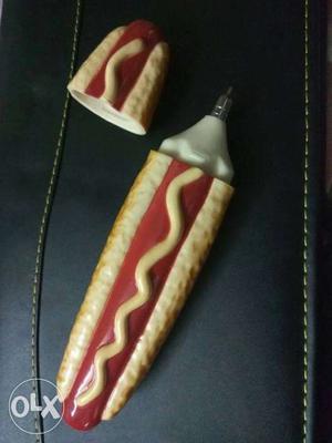 Red And Beige Hotdog Themed Ballpoint Pen...1 pair 150
