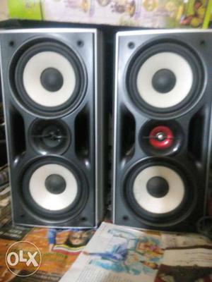 Two Black And Gray Speakers