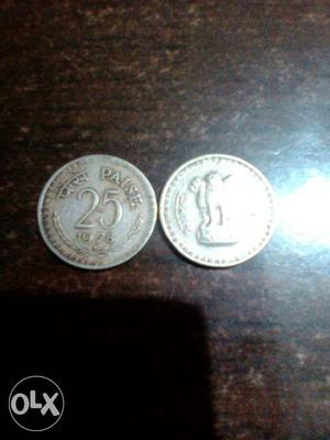 Two Round Silver Indian Paise Coins