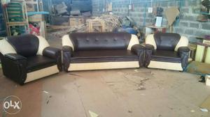 Black And White Leather Sofa And Two Sofa Chair