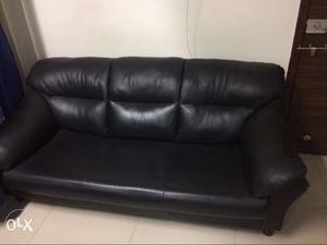 Black Leather 3-seat Sofa