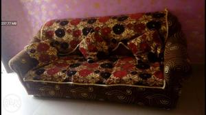 Black, Red And Brown Floral Fabric 3-seat Sofa