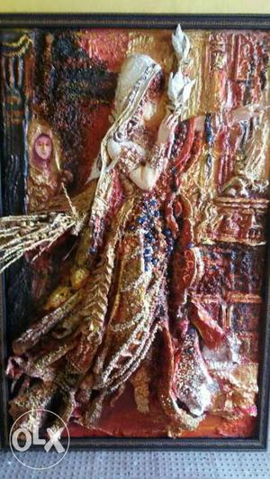 Black Wooden Framed Person In Traditional Dress Artwork