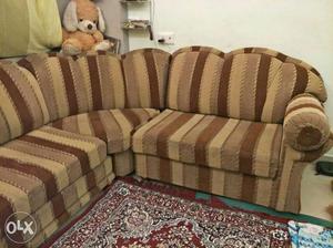 Brown And Beige Stripe Suede Corner Sofa
