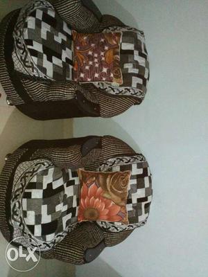 Brown And White Fabric Sofa Chairs