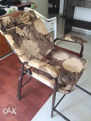 Brown And White Floral Armchair