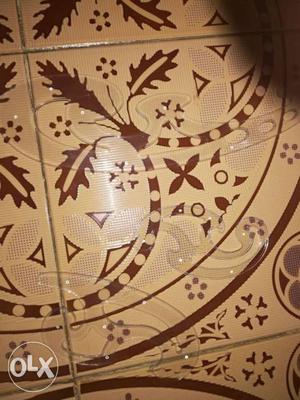 Brown And White Floral Ceramic Floor Tiles