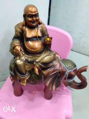 Brown Metal Laughing Buddha Figurine