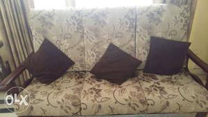 Brown Wooden Base Beige And Green Floral 3 seater very