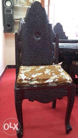 Brown Wooden Floral Chair