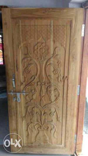 Brown Wooden Floral Embossed Door