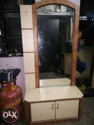 Brown Wooden Framed Desk With Mirror