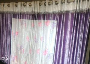 Curtains size 7ftH x 15Ft length 2pcs purple and white with
