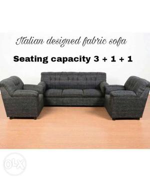 Gray Tufted Italian Designed Fabric Sofa Set