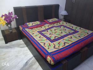 One year old King size wooden bed with two side