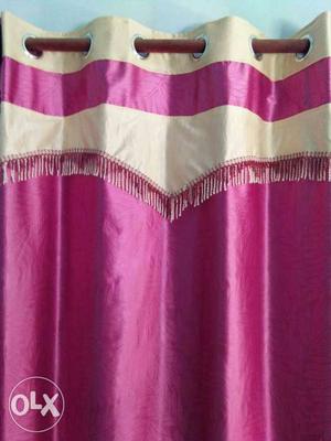 Pink And Beige Silk Grommet Curtain