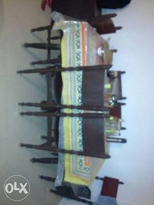 Rectangular Table With Brown Wooden Six Chairs Set