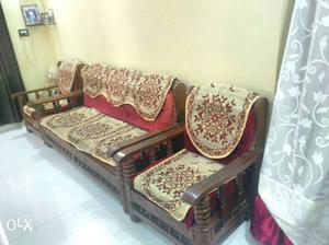 Sagwan wood, Red Floral Sofa Set