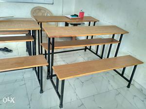 School bench, white board with 2 dusters,