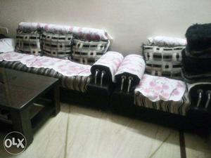 Sofa set black color with cushions and sofa cover