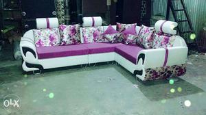 White And Purple Floral Sectional Sofa