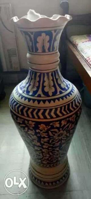White With Blue Print Ceramic Vase