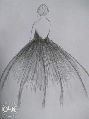 Woman Wearing Ball Dress Decorative Sketch