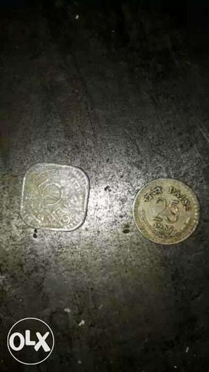 5 And 25 Indian Paise Coins