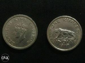 Old 1 rupee  George via king emperor coin.