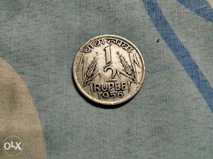 Round Silver 1/2 India Rupee  Coin