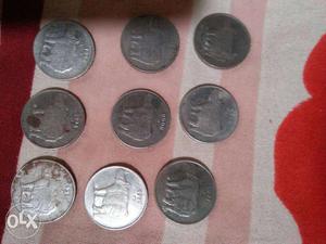 Twelve 25 Indian Paise Coins
