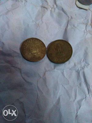 Two Round Gold 20 Indian Coins