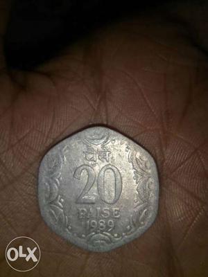 Ancient silver coin of 20 paisa,
