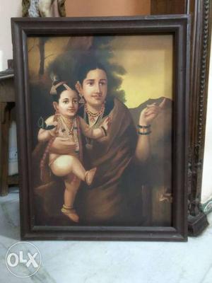 Brown Wooden Framed Picture Of Mother And Daughter