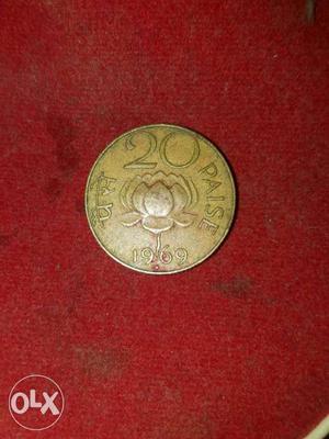 Copper 20 Indian Paise Coin