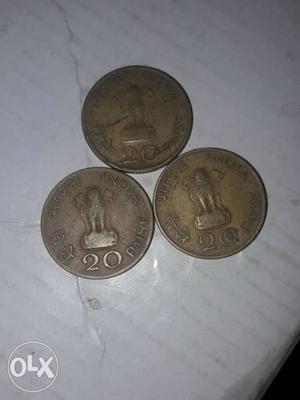 Gold 20 Indian Paise Coins