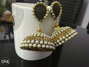 Handmade jhumka with pearl sequence n stones with