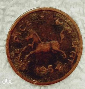 Old copper coin horse embossed
