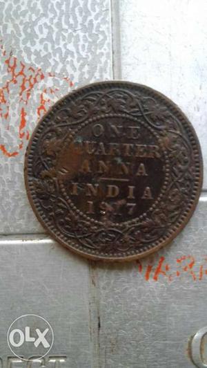 Round Copper 1 Quarter India Anna Coin