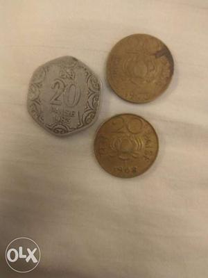 Set of 3- 20 paise coins, oldest 