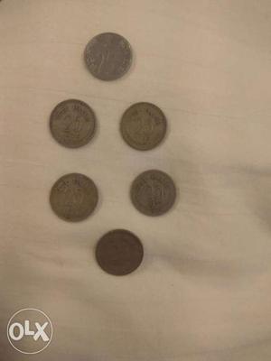 Six 25 Indian Paise Coins