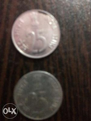 Three Round Silver 25 India Paise Coins