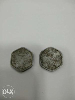 Two 3 paisa coins.. 