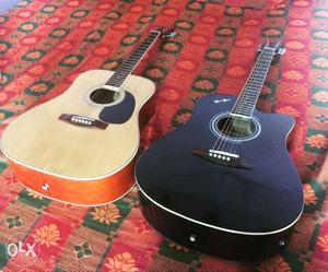 Two Brown And Black Cutaway And Dreadnought Acoustic Guitars