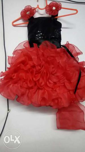 Baby Girl's Red And Black Sleeveless Gown